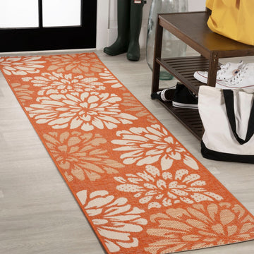 Zinnia Modern Floral Textured Weave Indoor/outdoor Runner Rug